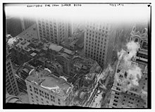 Aerial photograph of the fire at the Equitable Life Building