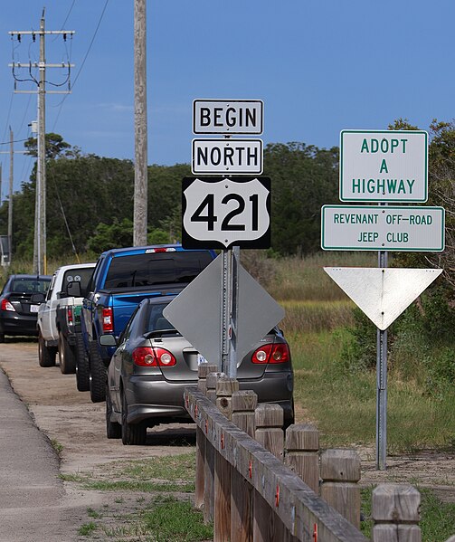 Beginning of US 421 near Fort Fisher State Recreation Area