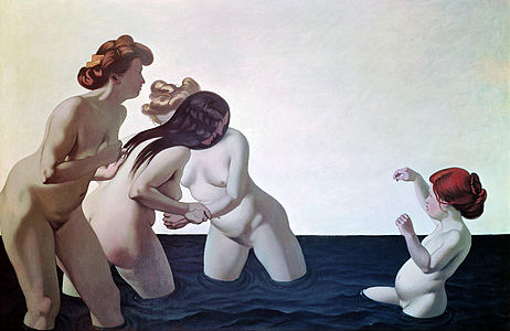 Tres dones i una jove jugant a l'aigua (1907), de Félix Vallotton. Kunstmuseum, Basilea