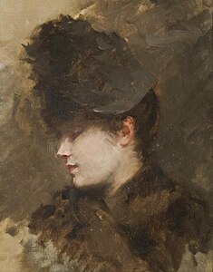 962 Female head in profile with a small hat label QS:Lit,"Testa femminile di profilo con cappellino" label QS:Len,"Female head in profile with a small hat" 1883