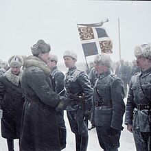 Field marshal Mannerheim greeting members of the Swedish Volunteer Battalion, Hanko, Finland 1941 Field marshal Mannerheim greeting members of the Swedish Volunteer Battalion, Hanko, Finland 1941. (46089161394).jpg