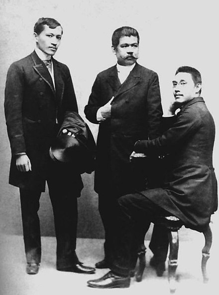 Leaders of the reform movement in Spain: José Rizal, Marcelo H. del Pilar and Mariano Ponce. Photo was taken in Spain in 1890.