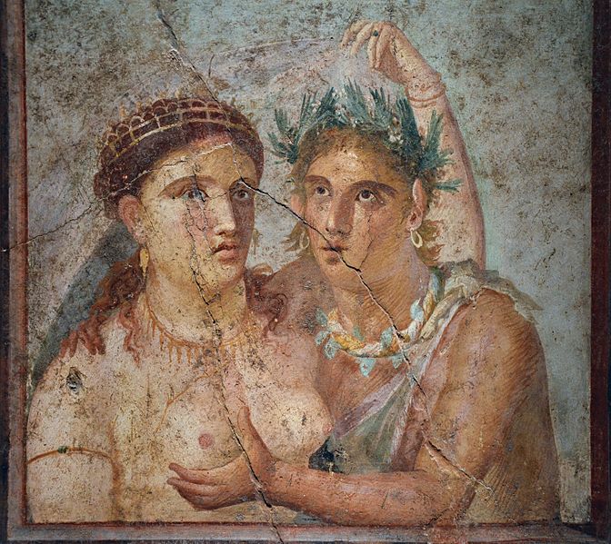 File:Fragment of wall painting depicting a satyr and a maenad, from the House of Caecilius Jucundus in Pompeii, Naples National Archaeological Museum (17322266511).jpg