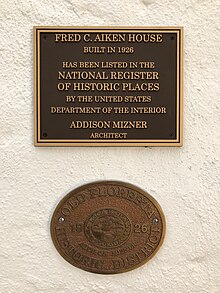 Fred C. Aiken house NRHS plaque Fred C. Aiken House plaque.jpg