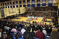 The GSU Sports Arena during a men's basketball game GSU Sports Arena Barefoot Game.jpg