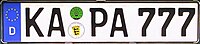 200px Germany %28D%29 European Union license plate Number KA PA 777