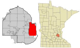 Poloha Minneapolisu v rámci štátu USA Minnesota a v rámci Hennepin county