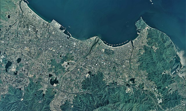 Aerial view of Higashikagawa city center