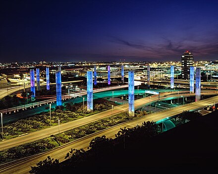 The light towers, first installed in preparation for the Democratic National Convention in 2000, change colors throughout the night.