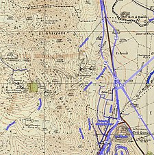 Serie de mapas históricos para el área de Khirbat al-Mansura (década de 1940 con superposición moderna) .jpg