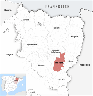 Die Lage der Comarca Cinca Medio in der Provinz Huesca