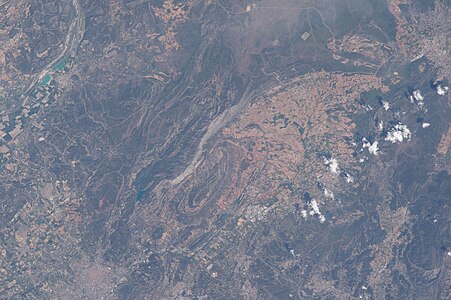 a view from International Space Station, landscape near of Aix-en-Provence and the mountains.