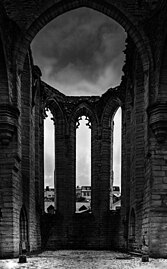 Interior of Saint Catherine church ruin in winter, Visby