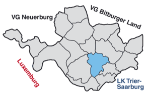 Lage von Irrel in der gleichnamigen Verbandsgemeinde Irrel