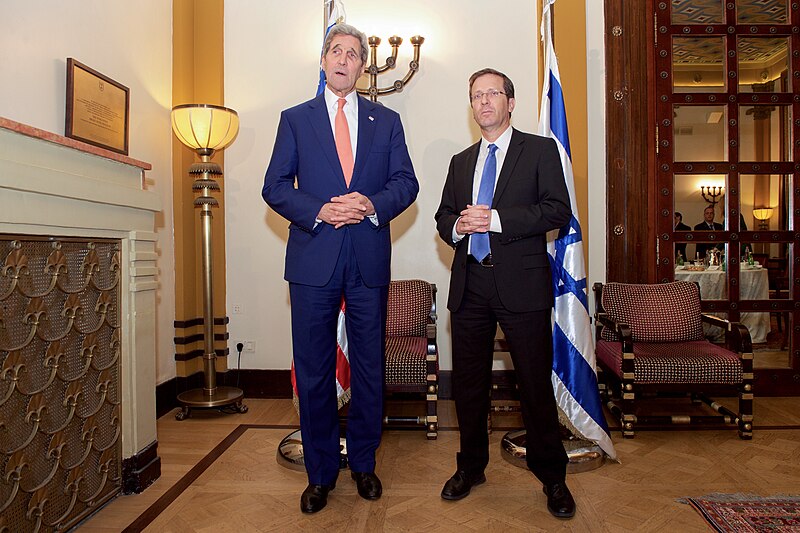 File:Israeli Opposition Leader Herzog Listens as Secretary Kerry Addresses Reporters Before a Meeting in Jerusalem (22909654679).jpg