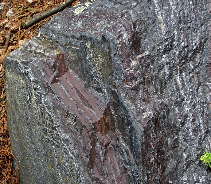 File:Jaspilite banded iron formation (Soudan Iron-Formation, Neoarchean, ~2.69 Ga; Rt. 169 roadcut between Soudan & Robinson, Minnesota, USA) 2 (18417609414).jpg
