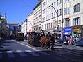 Horse-drawn tram and old electric trams in Prague, Czech Republic