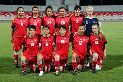 Kyrgyzstan women's national football team in May 2013. Kyrgyzstan-women 0948.JPG