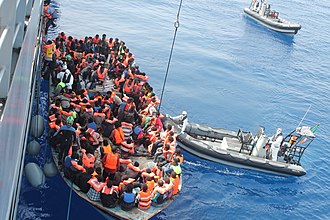 Libya has emerged as a major transit point for people trying to reach Europe LE Eithne Operation Triton.jpg
