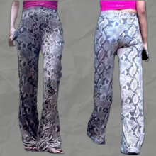 Woman wearing Cobra skin pattern printed Bell-bottoms (front view & back view) Lady Bell bottom.png