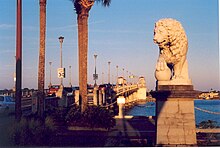 Bridge of Lions, bascule bridge in St. Augustine Lion on SA Bridge of Lions.jpg