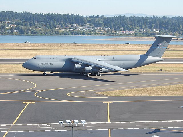 137th Airlift Squadron C-5A taxiing for takeoff at Portland International Airport