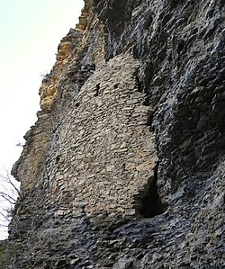 Lower Schelter of the Rock Castle Fairy Rock in Crans Montana, Valais Switzerland, 2020.jpg