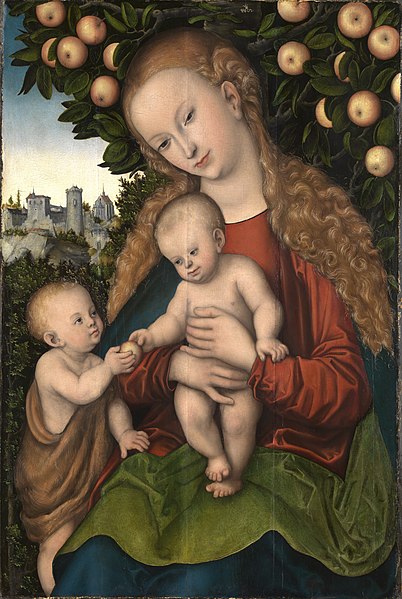 File:Lucas Cranach (1472) - Maria mit dem Kind und dem Johannesknaben unter dem Apfelbaum - 123 - Staatliche Kunsthalle Karlsruhe.jpg