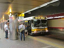 A route 78 bus on the upper level of the bus tunnel MBTA route 78 bus in Harvard Bus Tunnel, August 2015.JPG