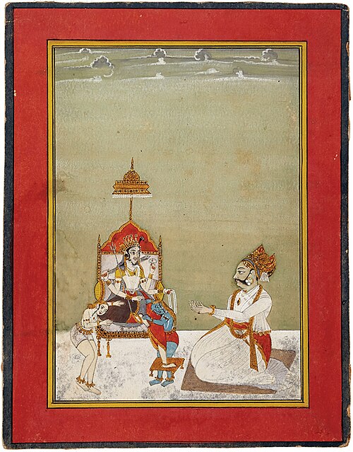Maharaja Gaj Singh of Bikaner worshiping goddess Karni Mata, 1723 CE