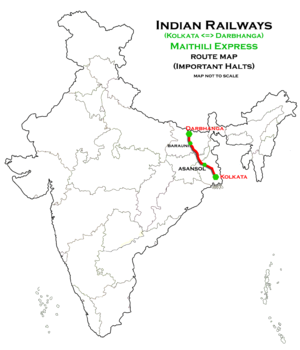 Karta rute Maithili Express (Kolkata - Darbhanga)