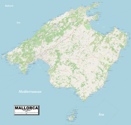Enlargeable, detailed map of Mallorca and outlying islands