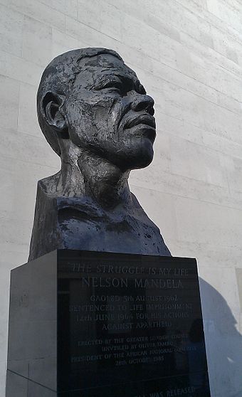 Bust of Nelson Mandela erected on London's South Bank by the Greater London Council administration of Ken Livingstone in 1985
