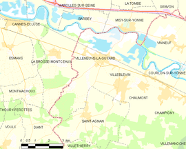 Mapa obce Villeneuve-la-Guyard