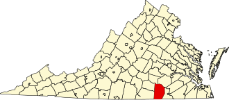 Location of Brunswick County in Virginia Map of Virginia highlighting Brunswick County.svg