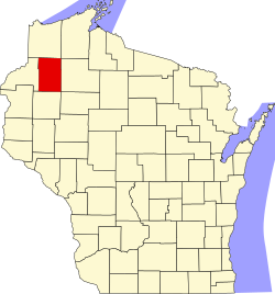 Map of Washburn County within Wisconsin