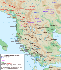 Mapa con las las poblaciones y tribus de de Iliria y Epiro.