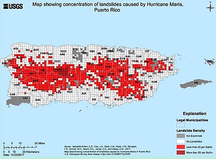 Map of landslides in Puerto Rico – Hurricane Maria 2017