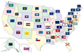 Map of the United States with flags