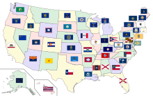 Map of the United States with flags.svg