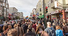 A crowd walks up Polk Street during the March to Remember and Reclaim Queer Space, March 2018. March for queer space 20180310-0766.jpg