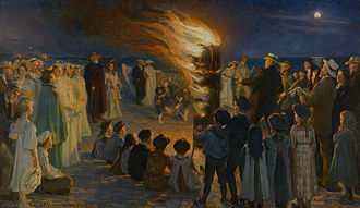 Midsummer Malam api unggun di Skagen pantai - P. S. Kroyer - Google Budaya Institute.jpg