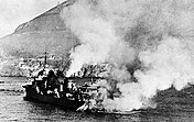 French destroyer Mogador burning after British shellfire