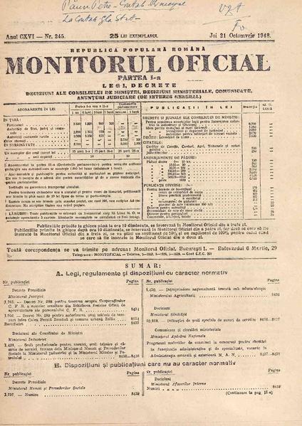 File:Monitorul Oficial al României. Partea 1 1948-10-21, nr. 245.pdf