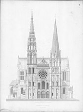 Westkant van de kathedraal (1867), gravure van Jean-Baptiste Lassus