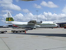 Lynden Air Cargo Lockheed L-382 Hercules parked at Sydney Airport in Australia N406LC.JPG