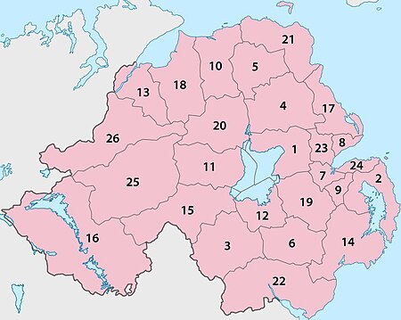 26 Nord-Irlandaj lokaadministraciaj distriktoj, 1971-2015.