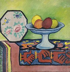 August Macke (1887–1914), Still-life with bowl of apples and japanese fan, 1911.