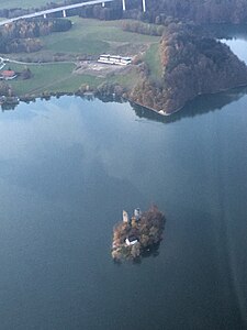 The island of Ogoz in the Lake of Gruyere