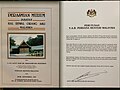 Inauguration ceremony notice and Malaysian Prime Minister's Message for the Orang Asli Museum in Gombak.